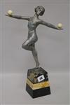 A 1930's spelter dancing girl with ball height 40cm width 25cm                                                                         