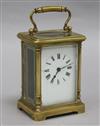 A French gilt brass carriage timepiece, with white Roman dial, height 11cm                                                             