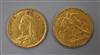 Two Victoria gold half sovereigns, 1892 & 1901.                                                                                        