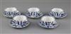 A set of five Chinese blue and white 'Long Eliza' tea bowls and saucers, Kangxi period, saucers 9.7cm diameter, one teabowl repaired   