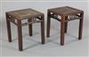 A pair of Chinese hongmu square tables, 19th century, width 41cm height 49cm                                                           