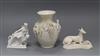 A Parian encrusted vase, a Copeland parian ware Greyhound and another piece                                                            