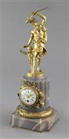 An early 20th century ormolu mounted banded agate mantel timepiece,                                                                    