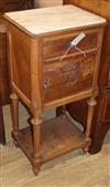 A French marble top bedside cupboard W.41cm                                                                                            