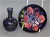 A Moorcroft purple lustre vase and an anemone dish Vase H.9cm, plate 11.5cm diameter                                                   