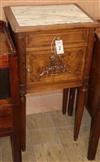 A French marble top walnut bedside cupboard W.44cm                                                                                     