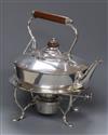 A George V silver tea kettle on stand with plated burner, Horace Woodward & Co Ltd, London, 1911, gross 26 oz.                         