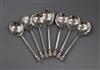 A modern matched set of seven silver seal top spoons by Rodney C. Pettit, London, 1984-1994, 11.5 oz.                                  