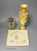 A Doulton & Rix Patent spill vase, 15cm, a Doulton Faience vase, and a Doulton Kate Greenaway almanack plate, boxed                                                                                                         