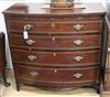 A George IV inlaid satinwood banded mahogany bow front chest W.100cm                                                                   