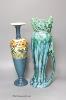 A Royal Staffordshire pottery peacock vase, height 38cm and an Austrian earthenware ewer with green glaze effects                                                                                                           