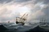 Manner of Thomas Luny (1759-1837) Shipping on a rough sea 15.25 x 23.5in.                                                              