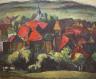 Emmanuel Levy (1900-1986), oil on board, The Red Village, signed with label verso, 50 x 60cm                                                                                                                                