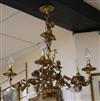 A six branch gilt metal ceiling chandelier                                                                                             