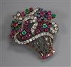 A yellow metal and multi gem set basket of flowers or giardinetto brooch, 45mm.                                                        