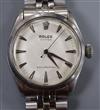 A gentleman's 1950's stainless steel Rolex Oyster manual wind wrist watch, on associated stainless steel bracelet,                     