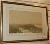 Oswald Garside (1879-1942), watercolour, estuary scene with fishing boat, signed, 28 x 47cm                                            