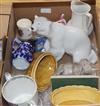 A Russian pottery polar bear, a 19th century two handled mug, a hardstone elephant etc.                                                