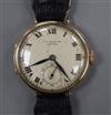 An early 20th century 9ct gold J.W. Benson manual wind wrist watch, with Roman dial and subsidiary seconds,                            