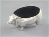 An Edwardian large silver mounted novelty pig pin cushion, by Grey & Co, length 11.1cm.                                                