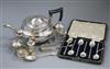 A silver teapot, a small quantity of other silver items and a 9ct gold-cased Majex wristwatch                                          