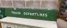 A vintage British Rail rectangular train departures green and white enamel sign, width 170cm, height 31cm                                                                                                                   