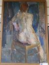 Russian School, I. Shapoval, (b. 1933) oil on canvas, study of a seated nude, 1974. 69 x 48cm                                          