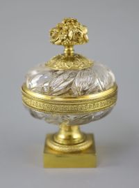 A French cut glass and ormolu urn shaped ink stand, second quarter 19th century, 17cm high                                             