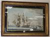 19th century English School, hand coloured aquatint, British Naval vessels in harbour, 15 x 24.5in.                                    