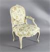 A set of four mid 18th century Louis XV painted fauteuils,                                                                             