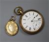 A gold plated Waltham pocket watch and a yellow metal locket.                                                                          