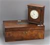 A writing slope and a French mahogany mantel clock                                                                                     