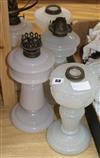 Five white glass oil lamp bases                                                                                                        