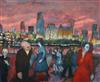 Gerald R. Jarman (British, 1930-2014) Cityscape: 'Pink Sky Reflected' 54.5 x 65in. unframed                                            