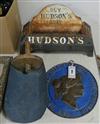 A Hudson soap display stand, a shovel and a French plaque                                                                              