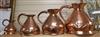 A set of four graduated copper jugs (one 4 gallon with tap)                                                                            