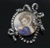 A 19th century gold and silver, rose cut diamond and mother of pearl mounted miniature portrait brooch                                 