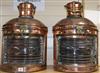A pair of Victorian copper port and starboard ship's lanterns height 50cm                                                              