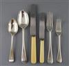 A part service of Hanover pattern silver flatware in oak canteen (bearing J F Adye plate), London 1919 and later, 103 pieces, 145.5oz  