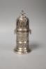 An Edwardian silver lighthouse sugar caster, Johnson, Walker & Tolhurst, London, 1907, 17.4cm, 9oz.                                                                                                                         