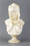 A late 19th century alabaster bust of a girl, height 17.5in.                                                                           