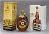 Three bottles: Delmaine Cognac (boxed), Dimple Haig blended whisky and Grand Marnier                                                   