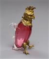 A gilt metal mounted ruby glass cockerel condiment bottle height 13cm                                                                  