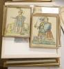 J. Redington Publ., a set of five hand coloured engravings, Studies of Shakesperian actors, 21 x 17cm and seven assorted prints                                                                                             