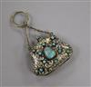 A 19th century Austro-Hungarian? parcel gilt white metal and turquoise set purse, 56mm.                                                