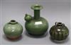 A Chinese green glazed kendi and two jars tallest 23cm                                                                                 