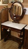 An Empire flame mahogany marble topped dressing table W.81cm                                                                           