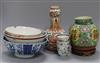 An 18th century Chinese famille rose cup and other Chinese porcelain tallest 40cm sq.                                                  