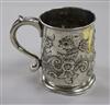 An early George II silver mug with later embossed decoration, Richard Gurney & Co, London, 1728, 11 oz.                                