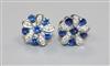 A pair of 18ct white gold, diamond and sapphire cluster ear studs, 8mm.                                                                